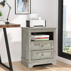 LOUVIXA Nightstand with Charging Station, Farmhouse Night Stand with 2 Drawers, Bedside Cabinet for Bedroom, End Table Side Table with Storage (1, White)