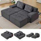 Modular Sectional Sofa, Boneless Couches for Living Room, Corduroy Couch, Big Comfy Couch, Modular Cloud Sofa with Deep Seat (Grey, 2 Pieces-Loveseat)