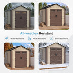 8x6 Resin Shed with Floor, Plastic Storage Shed with Window, Outside Storage Sheds with Lockable Door, Vents for Backyard, Garden, Lawn (8FTx6FT)