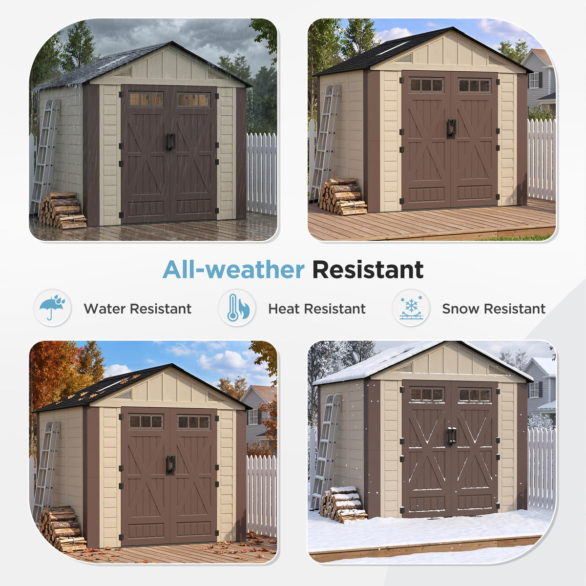 8x6 Resin Shed with Floor, Plastic Storage Shed with Window, Outside Storage Sheds with Lockable Door, Vents for Backyard, Garden, Lawn (8FTx6FT)