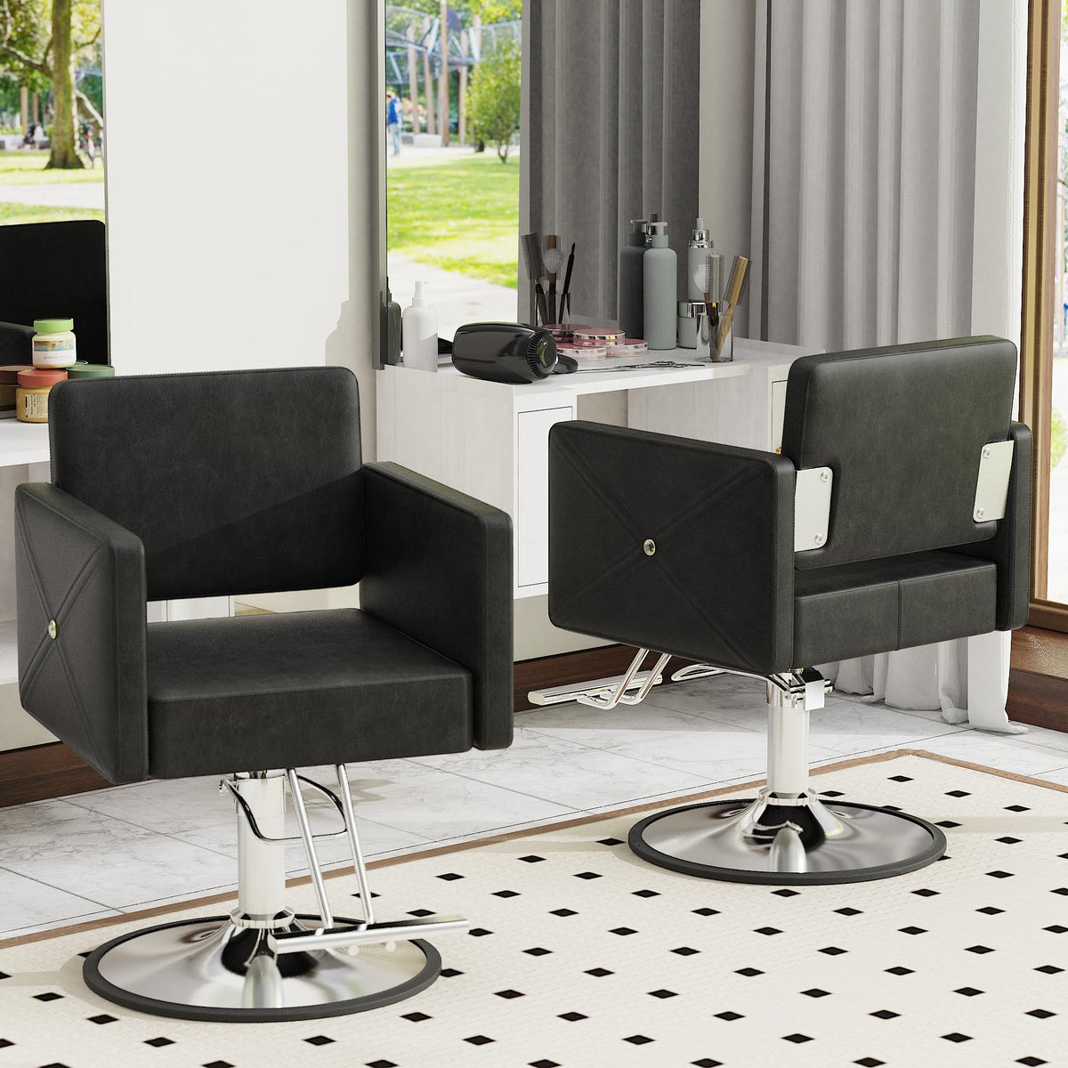 LOUVIXA Barber Salon Chairs for Hair Stylist, Height Adjustable Hydraulic Salon Chair, 360 Degrees Rotation, Multi-Function Shampoo Chair for Home Barbershop, Pink