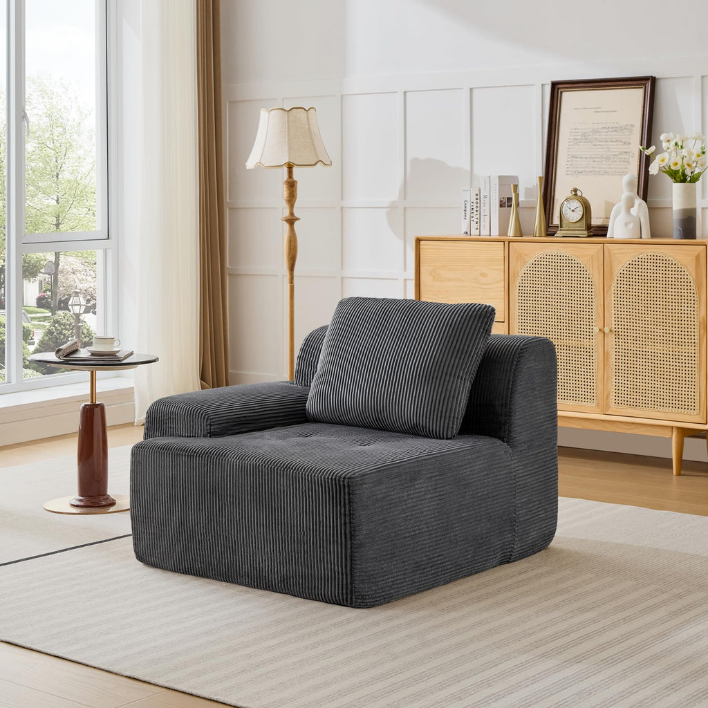 Modular Sectional Sofa, Boneless Couches for Living Room, Corduroy Couch, Big Comfy Couch, Modular Cloud Sofa with Deep Seat (Grey, 2 Pieces-Loveseat)