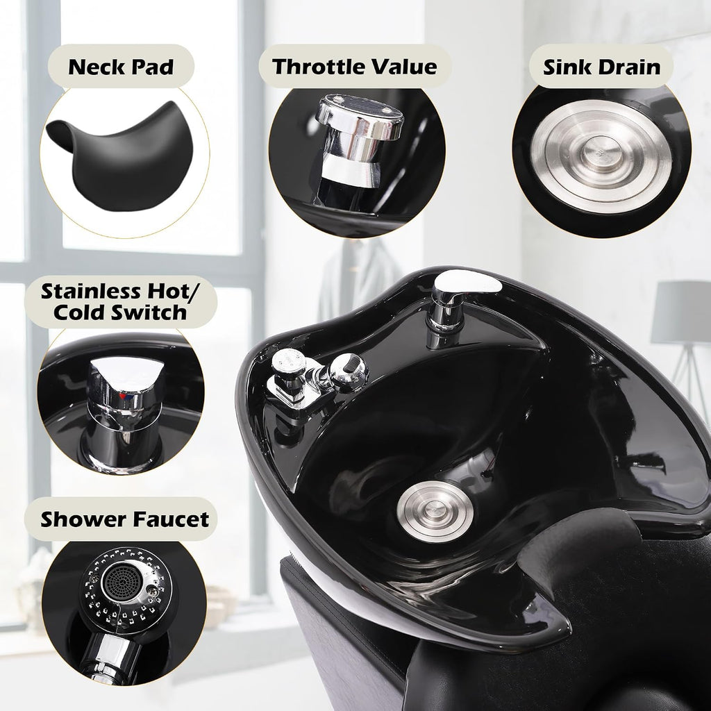 Shampoo Stations for Salon, Backwash Chair with Ceramic Bowl, Backwash Shampoo Unit, Sink Chair Station, Hair Washing Station for Barbershop