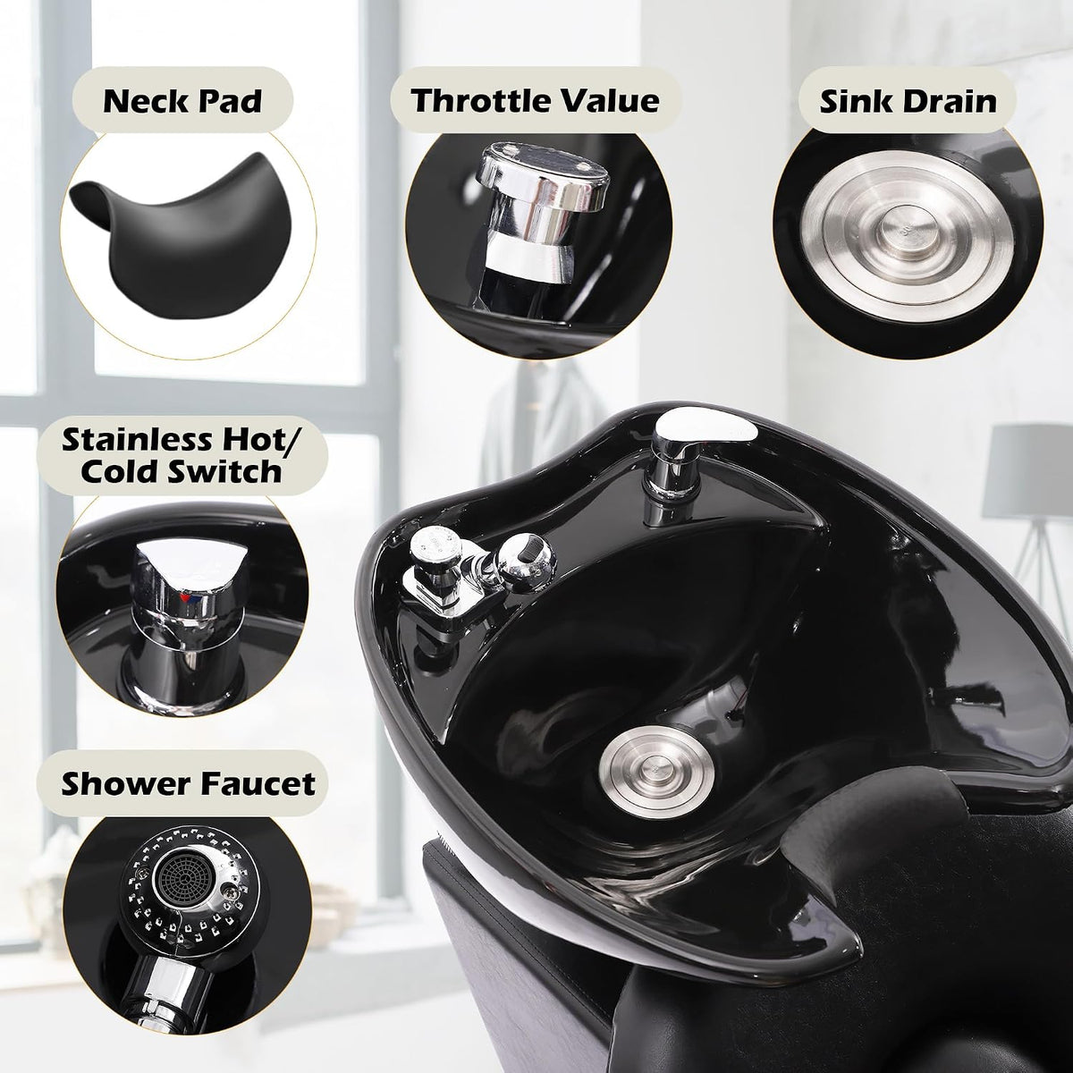 Shampoo Stations for Salon, Backwash Chair with Ceramic Bowl, Backwash Shampoo Unit, Sink Chair Station, Hair Washing Station for Barbershop