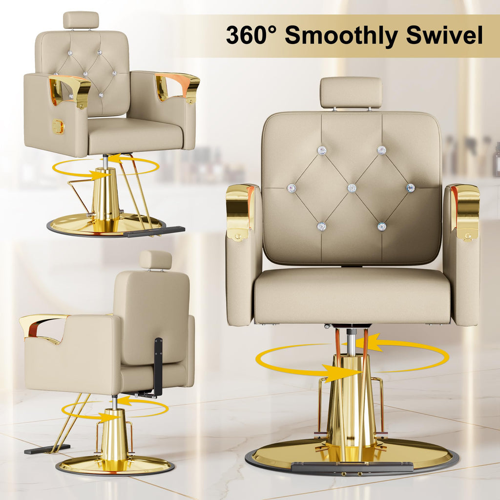 LOUVIXA Barber Chair Reclining, Salon Chairs for Hair Stylist, Height Adjustable Salon Styling Chair, Heavy Duty Barber Chairs, 360 Swivel Barbershop Chair (Rosa-Sliver, 330LBS)