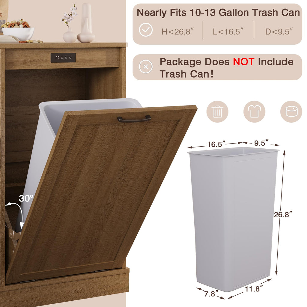 LOUVIXA Double Tilt Out Trash Cabinet, Kitchen Island with Trash Storage, Trashcan Cabinet for Kitchens, Wood Cabinet with Trash Can Pull Out, Dog Proof Trash Can (Off White, 20 Gal)
