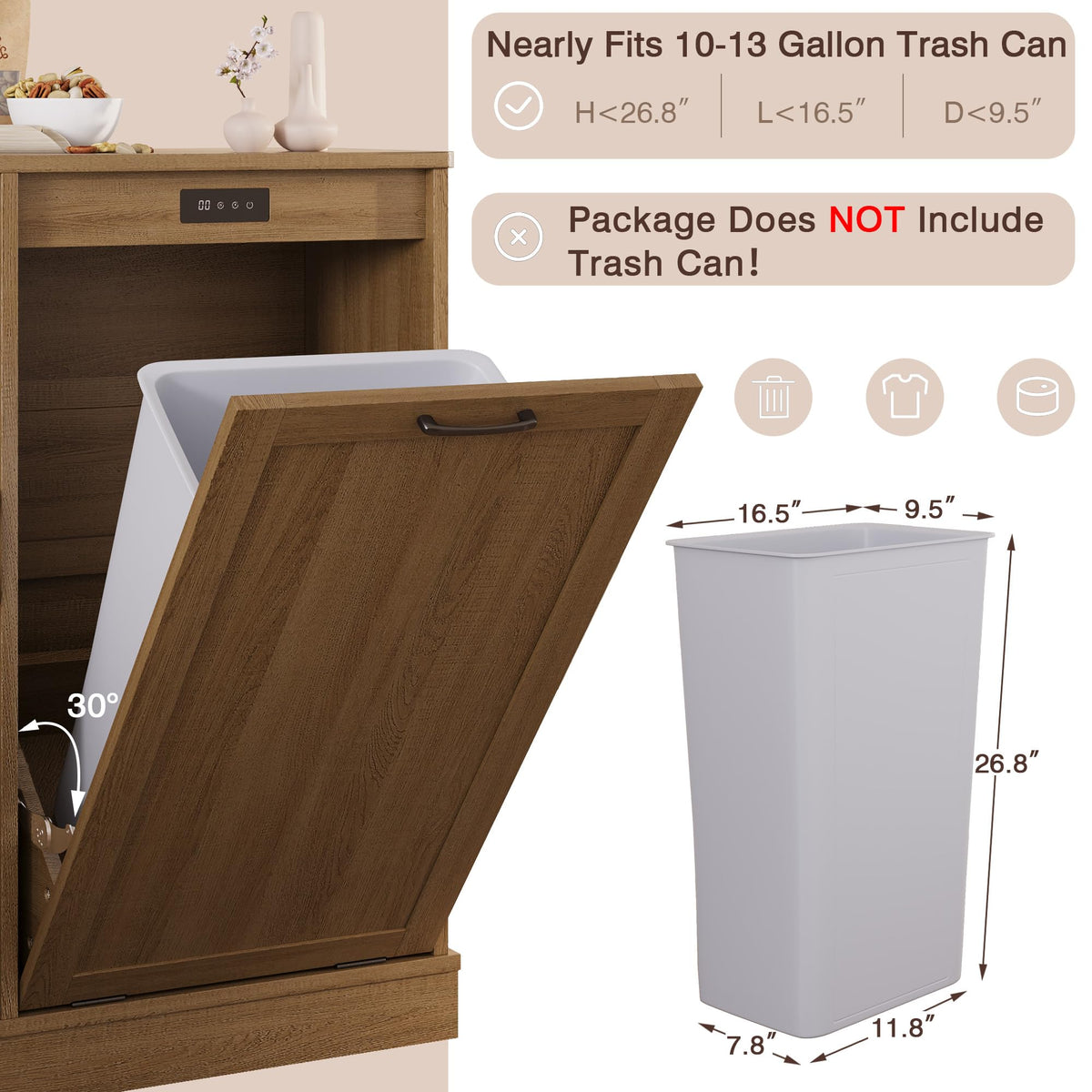 LOUVIXA Double Tilt Out Trash Cabinet, Kitchen Island with Trash Storage, Trashcan Cabinet for Kitchens, Wood Cabinet with Trash Can Pull Out, Dog Proof Trash Can (Off White, 20 Gal)