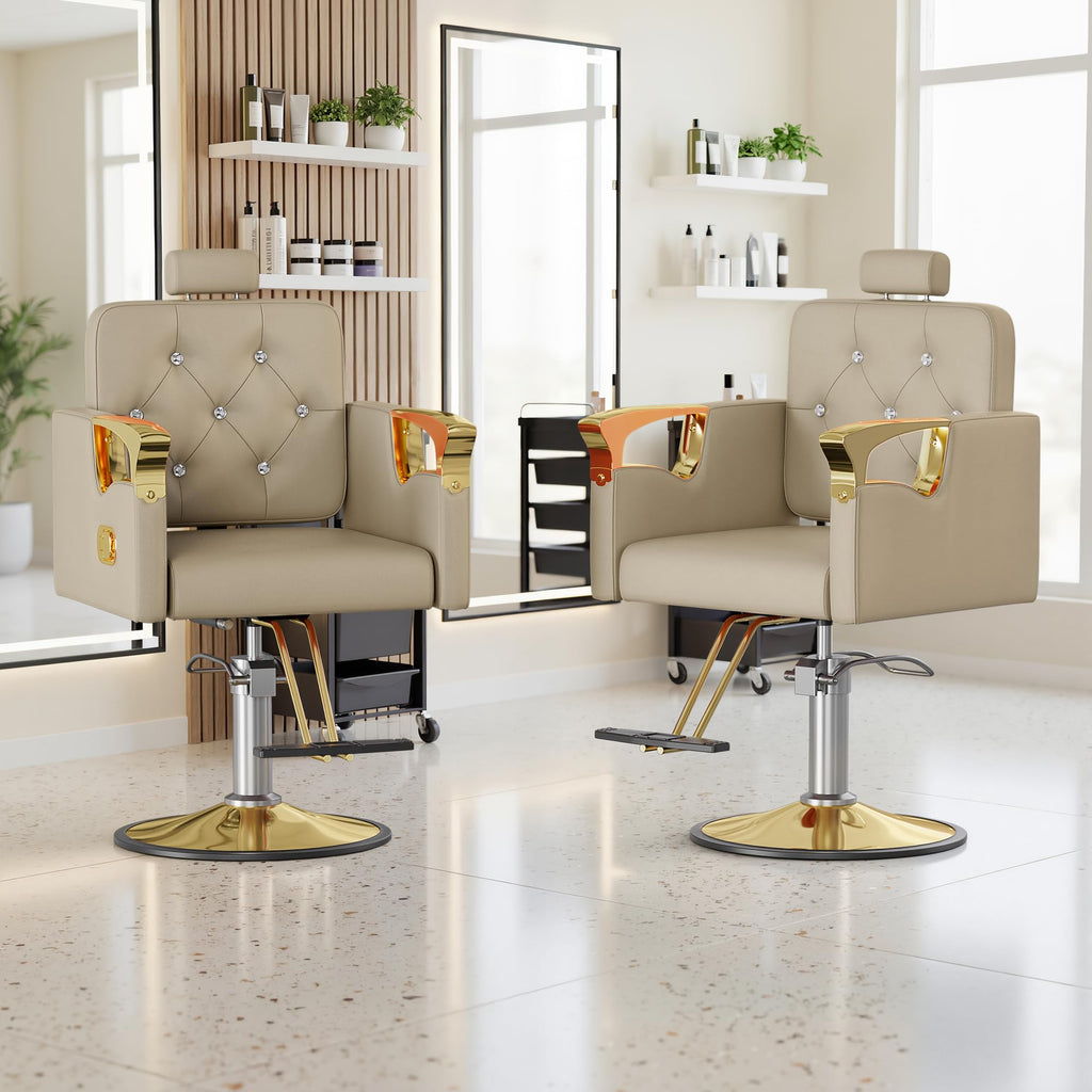 LOUVIXA Barber Chair Reclining, Salon Chairs for Hair Stylist, Height Adjustable Salon Styling Chair, Heavy Duty Barber Chairs, 360 Swivel Barbershop Chair (Rosa-Sliver, 330LBS)