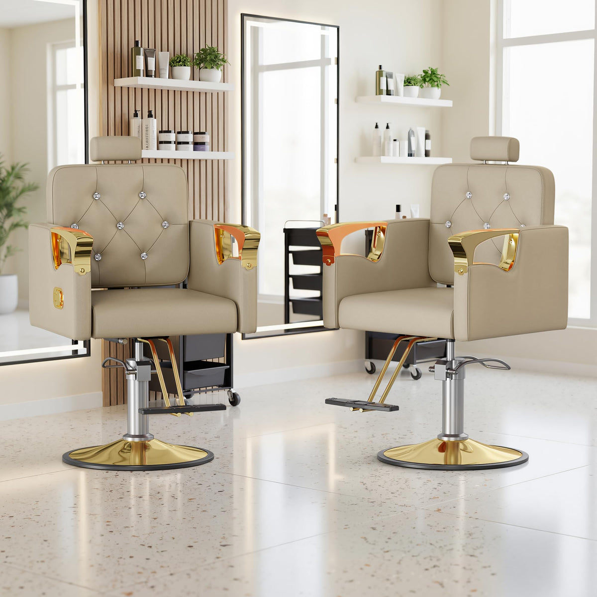 LOUVIXA Barber Chair Reclining, Salon Chairs for Hair Stylist, Height Adjustable Salon Styling Chair, Heavy Duty Barber Chairs, 360 Swivel Barbershop Chair (Rosa-Sliver, 330LBS)