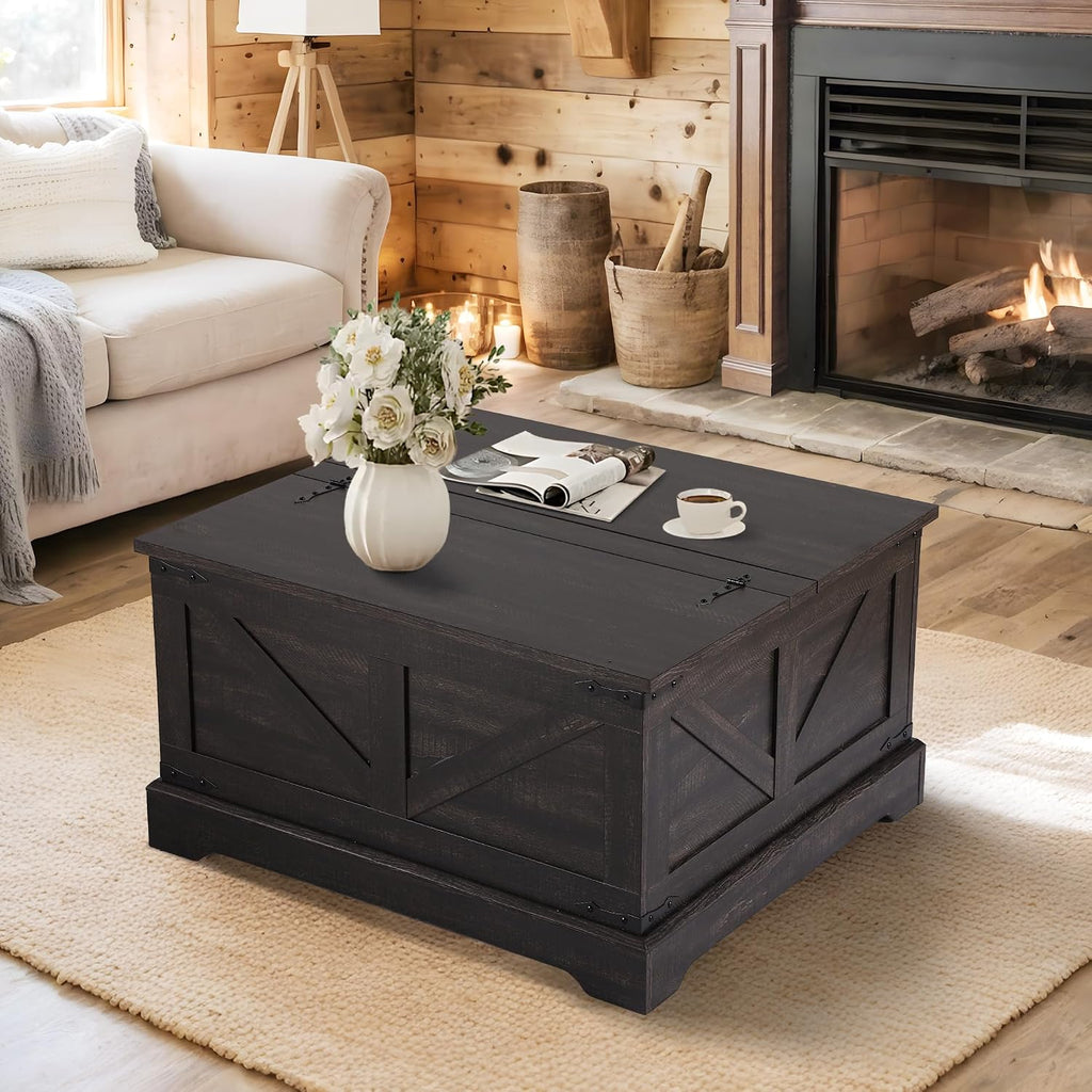 LOUVIXA Farmhouse Lift Top Coffee Table with Hidden Storage Compartment