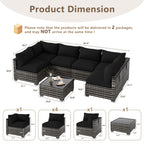 LOUVIXA 7 Piece Outdoor Patio Furniture Set, Rattan Chairs Glass Table Wicker Conversation Seating Sectional Sofa with Cushions (Brown-Camel, 7Pcs-2 Layer Coffee Table)