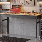 94.5" Heavy Duty Workbench, Height Adjustable Garage Work Table, Workstation Desk with Power Strip2, Workbench with Pegboard, 2000LBS Max Load