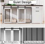 71" Large Dog Crate Furniture for 2 Dogs, Wooden Dog Kennel with Drawer, Furniture Style Dog Crates, Decorative Dog Crate with Tilt Out Trash Cabinet, Divider and Sliding Barn Door (White)