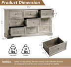 LOUVIXA Farmhouse Bedroom Sets of 3, Including 9 Drawer Dresser, Nightstand Set of 2 with Charging Station (Grey Sets)