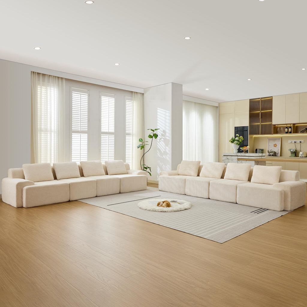 Modular Sectional Sofa, Boneless Couches for Living Room, Corduroy Couch, Big Comfy Couch, Modular Cloud Sofa with Deep Seat (Grey, 2 Pieces-Loveseat)