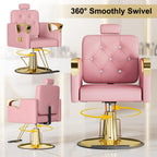 LOUVIXA Barber Chair Reclining, Salon Chairs for Hair Stylist, Height Adjustable Salon Styling Chair, Heavy Duty Barber Chairs, 360 Swivel Barbershop Chair (Rosa-Sliver, 330LBS)