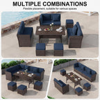 LOUVIXA 7 Pieces Patio Furniture Set, Outdoor Patio Furniture, Wicker Conversation Set with Dining Table, Chairs and Ottoman (6237 Grey-Brown)