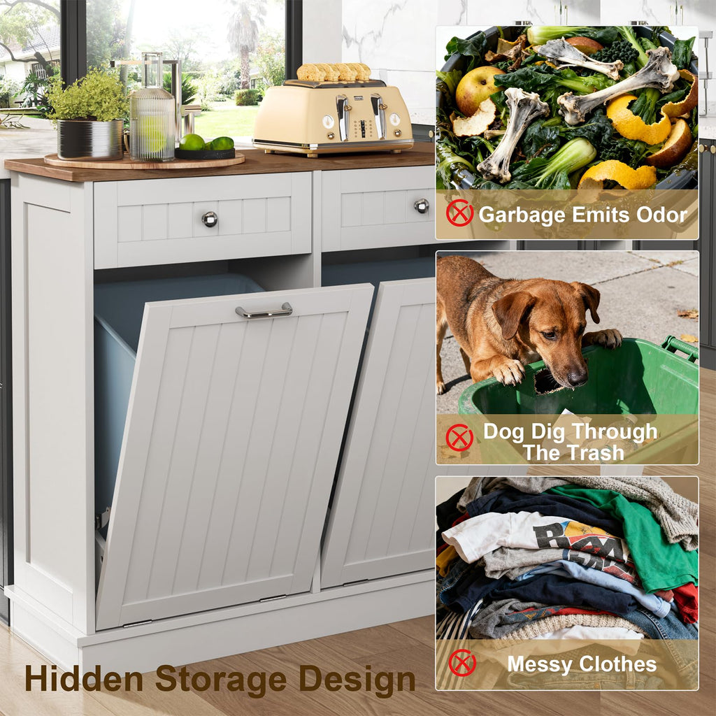 LOUVIXA Tilt Out Trash Can Cabinet Dog Proof with Double Wood Hidden Trash Can Holder, Kitchen Free Standing Recycling Cabinet（Black）