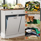 LOUVIXA Tilt Out Trash Can Cabinet Dog Proof with Double Wood Hidden Trash Can Holder, Kitchen Free Standing Recycling Cabinet（Black）