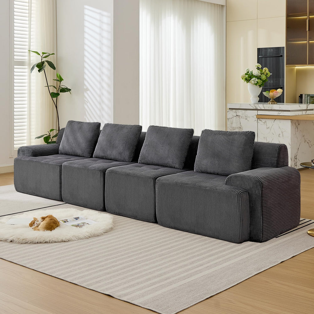 Modular Sectional Sofa, Boneless Couches for Living Room, Corduroy Couch, Big Comfy Couch, Modular Cloud Sofa with Deep Seat (Grey, 2 Pieces-Loveseat)