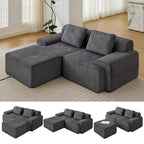 Modular Sectional Sofa, Boneless Couches for Living Room, Corduroy Couch, Big Comfy Couch, Modular Cloud Sofa with Deep Seat (Grey, 2 Pieces-Loveseat)