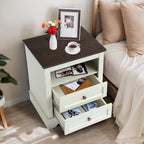 LOUVIXA Nightstand with Charging Station, Farmhouse Night Stand with 2 Drawers, Bedside Cabinet for Bedroom, End Table Side Table with Storage (1, White)