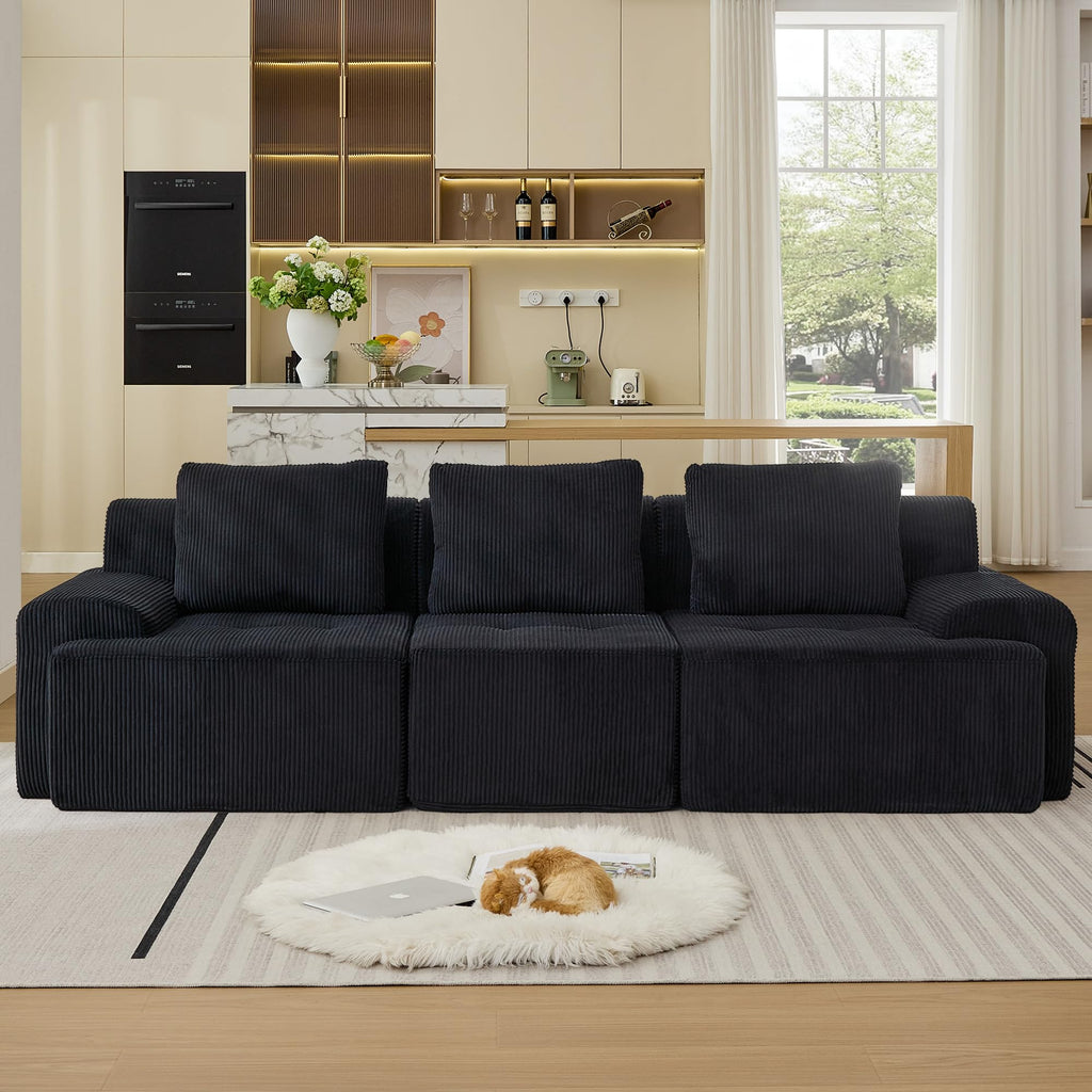 Modular Sectional Sofa, Boneless Couches for Living Room, Corduroy Couch, Big Comfy Couch, Modular Cloud Sofa with Deep Seat (Grey, 2 Pieces-Loveseat)