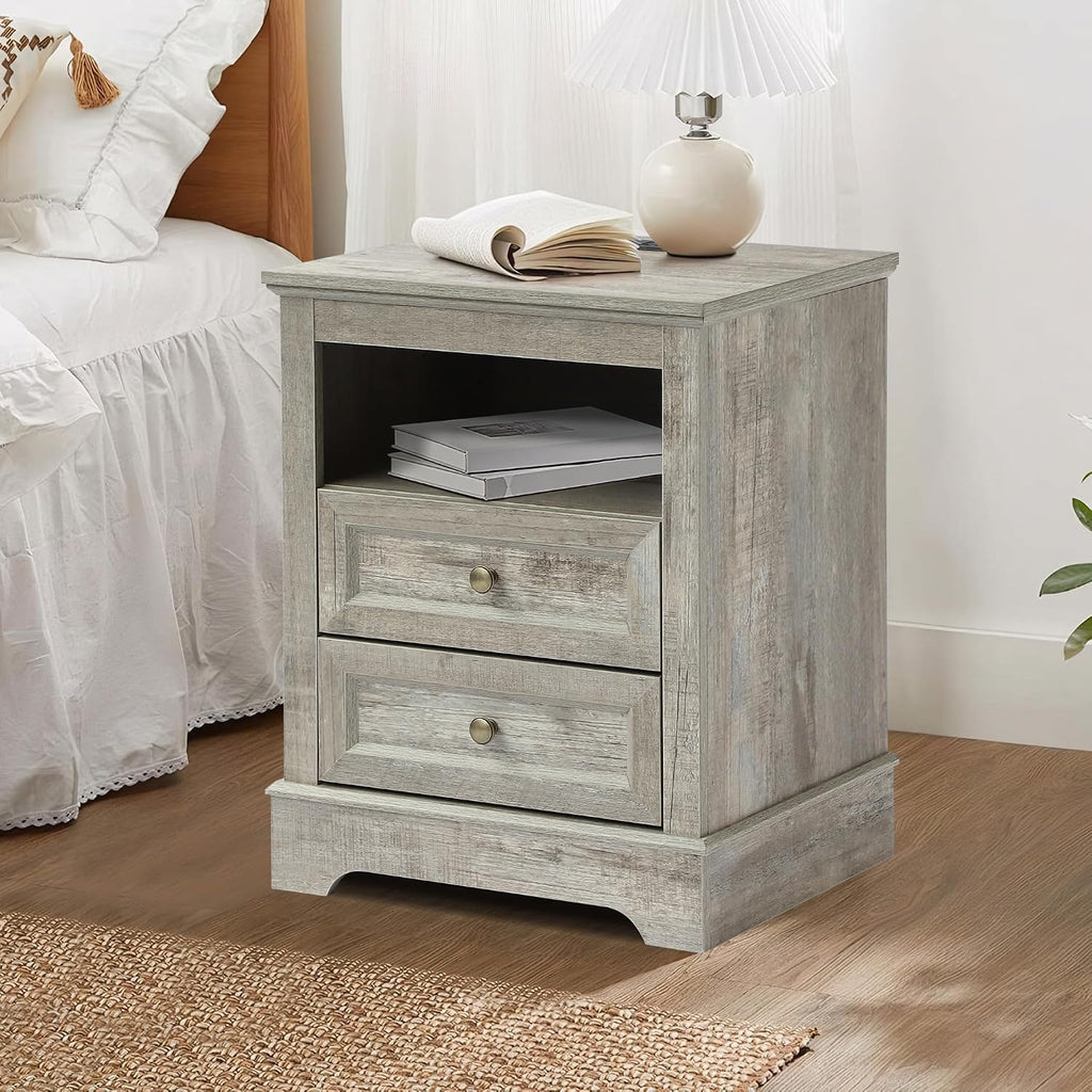 LOUVIXA Farmhouse Bedroom Sets of 3, 3Pcs Farmhouse Dresser Set, Including 5 Drawer Dressers and Nightstand Set of 2 with Charging Station (Grey Sets
