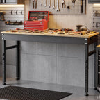 94.5" Heavy Duty Workbench, Height Adjustable Garage Work Table, Workstation Desk with Power Strip2, Workbench with Pegboard, 2000LBS Max Load