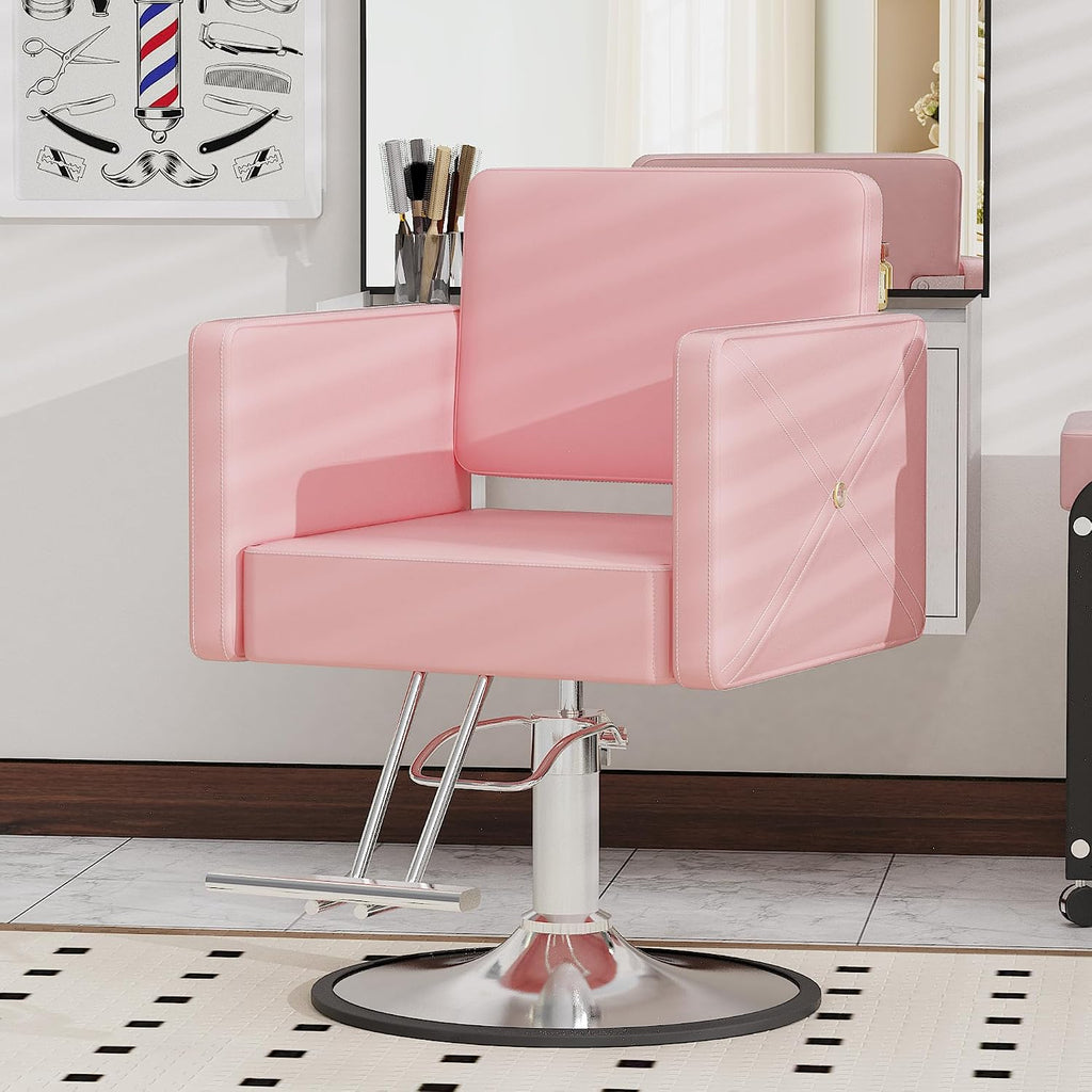 LOUVIXA Barber Salon Chairs for Hair Stylist, Height Adjustable Hydraulic Salon Chair, 360 Degrees Rotation, Multi-Function Shampoo Chair for Home Barbershop, Pink