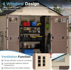 8x6 Resin Shed with Floor, Plastic Storage Shed with Window, Outside Storage Sheds with Lockable Door, Vents for Backyard, Garden, Lawn (8FTx6FT)