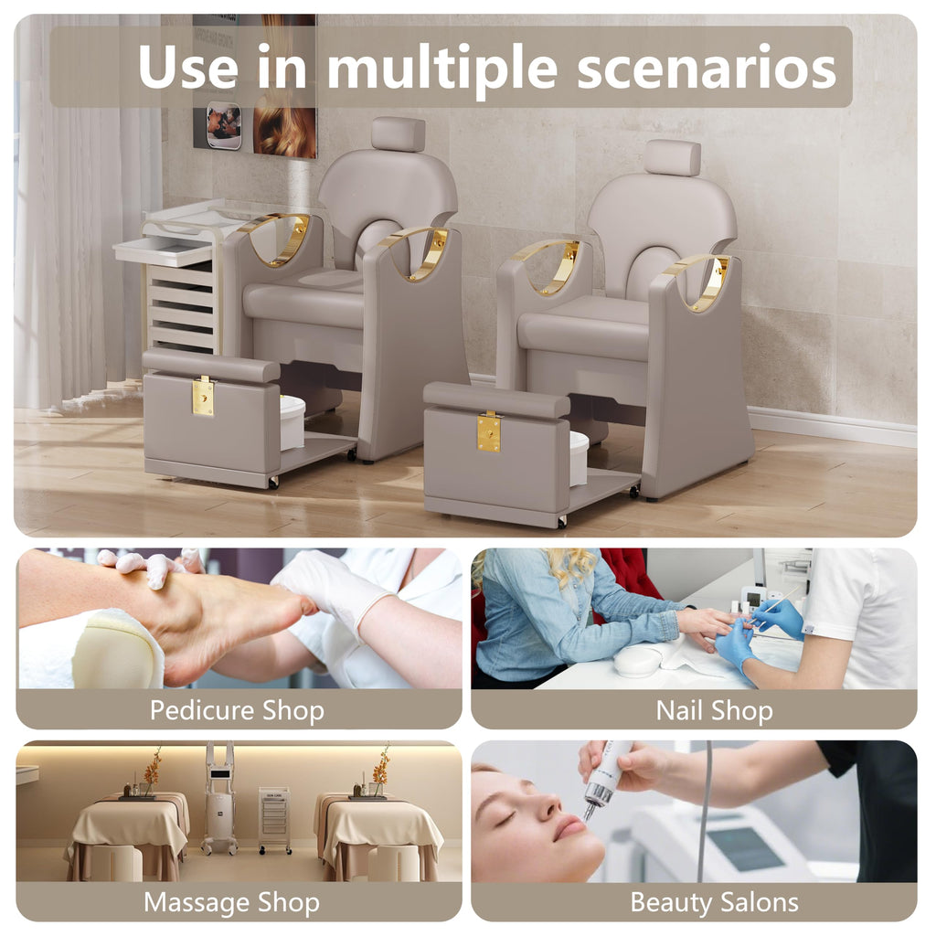 LOUVIXA Pedicure Station for Nail Tech, Reclining Pedicure Chair with Massage Foot Bath, No Plumbing Pedicure Station Unit (Sweet Pink)