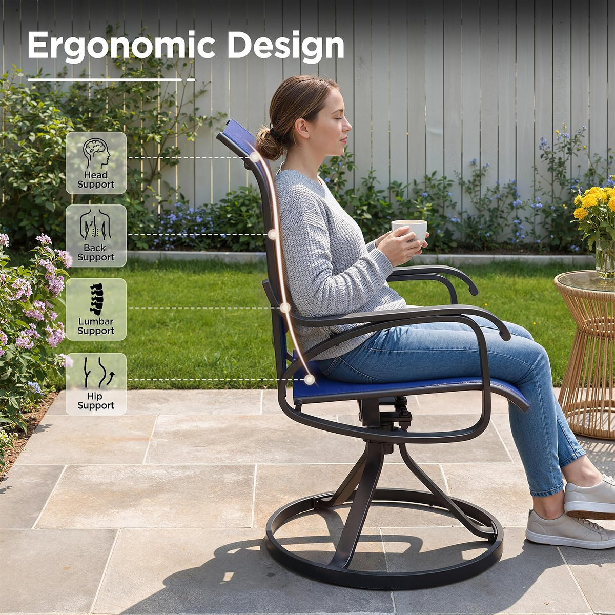 LOUVIXA Patio Swivel Chair Set of 8, All-Weather Patio Swivel Rocking Chair, High Back Patio Dining Chairs for Backyard, Porch, Lawn, Garden(8, Navy Blue)
