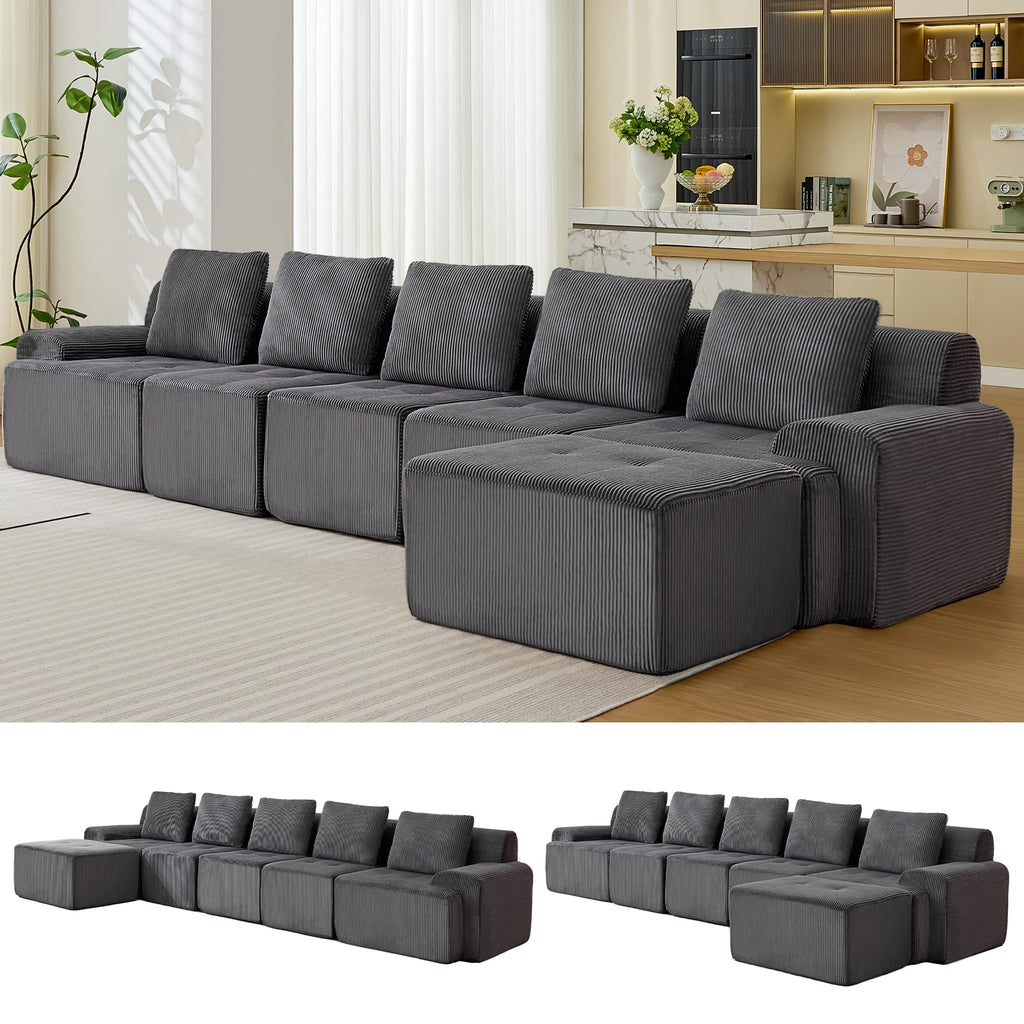 Modular Sectional Sofa, Boneless Couches for Living Room, Corduroy Couch, Big Comfy Couch, Modular Cloud Sofa with Deep Seat (Grey, 2 Pieces-Loveseat)