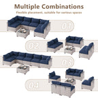 LOUVIXA 7 Piece Outdoor Patio Furniture Set, Rattan Chairs Glass Table Wicker Conversation Seating Sectional Sofa with Cushions (Brown-Camel, 7Pcs-2 Layer Coffee Table)