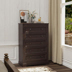 LOUVIXA Farmhouse Bedroom Sets of 4, Including 9 Drawer Dresser, 5 Drawer Dressers and Nightstand Set of 2 with Charging Station (Brown Sets, 4 Pieces)