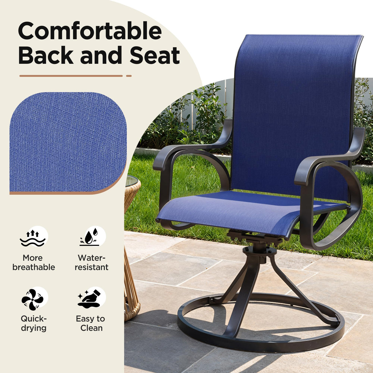 LOUVIXA Patio Swivel Chair Set of 8, All-Weather Patio Swivel Rocking Chair, High Back Patio Dining Chairs for Backyard, Porch, Lawn, Garden(8, Navy Blue)