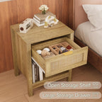 LOUVIXA Rattan Nightstand Set of 2, Boho Bed Side Tables, Nightstand with Drawer and Storage Shelf, Rattan End Tables for Living Room, Bedroom, Small Space