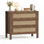 LOUVIXA Rattan Chest of Dressers, Wooden Drawer Dresser, 9 Drawers Rattan Dresser for Bedroom, Living Room, Hallway (Black, 9 Drawers)
