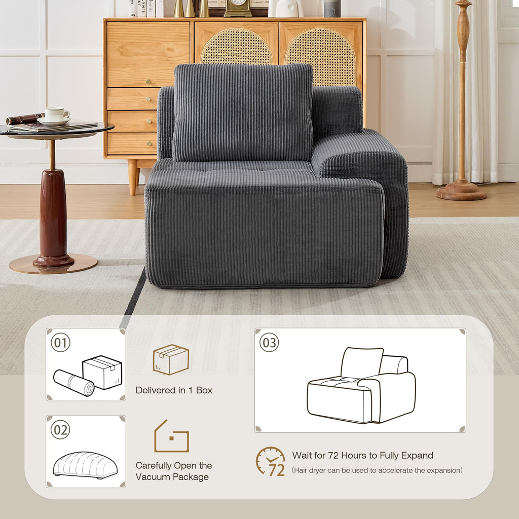 Modular Sectional Sofa, Boneless Couches for Living Room, Corduroy Couch, Big Comfy Couch, Modular Cloud Sofa with Deep Seat (Grey, 2 Pieces-Loveseat)