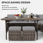 LOUVIXA 7 Pieces Patio Furniture Set, Outdoor Patio Furniture, Wicker Conversation Set with Dining Table, Chairs and Ottoman (6237 Grey-Brown)