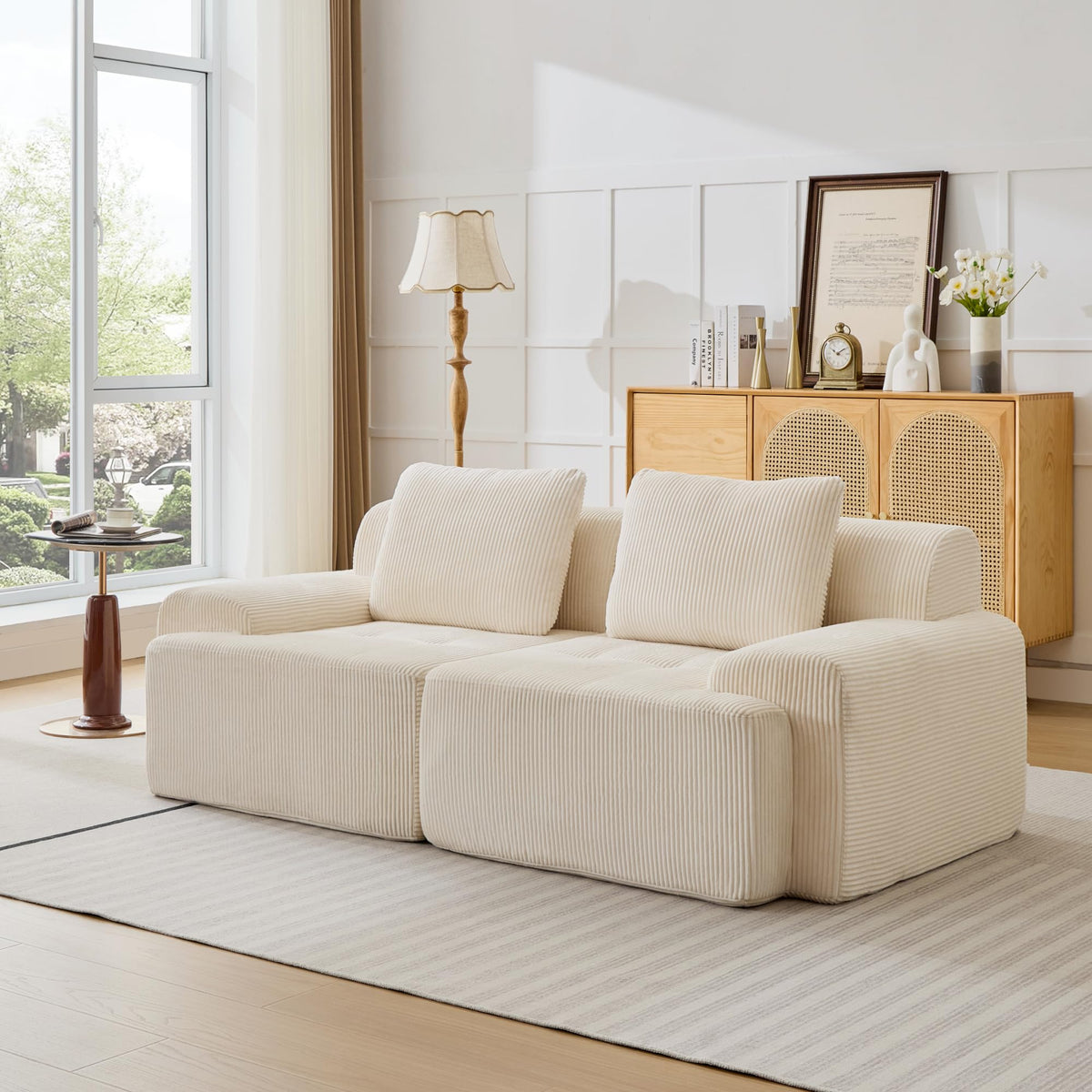 Modular Sectional Sofa, Boneless Couches for Living Room, Corduroy Couch, Big Comfy Couch, Modular Cloud Sofa with Deep Seat (Grey, 2 Pieces-Loveseat)