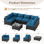 LOUVIXA 7 Piece Outdoor Patio Furniture Set, Rattan Chairs Glass Table Wicker Conversation Seating Sectional Sofa with Cushions (Brown-Camel, 7Pcs-2 Layer Coffee Table)