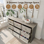 LOUVIXA Farmhouse Bedroom Sets of 3, Including 9 Drawer Dresser, Nightstand Set of 2 with Charging Station (Grey Sets)