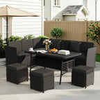 LOUVIXA 7 Pieces Patio Furniture Set, Outdoor Patio Furniture, Wicker Conversation Set with Dining Table, Chairs and Ottoman (6237 Grey-Brown)