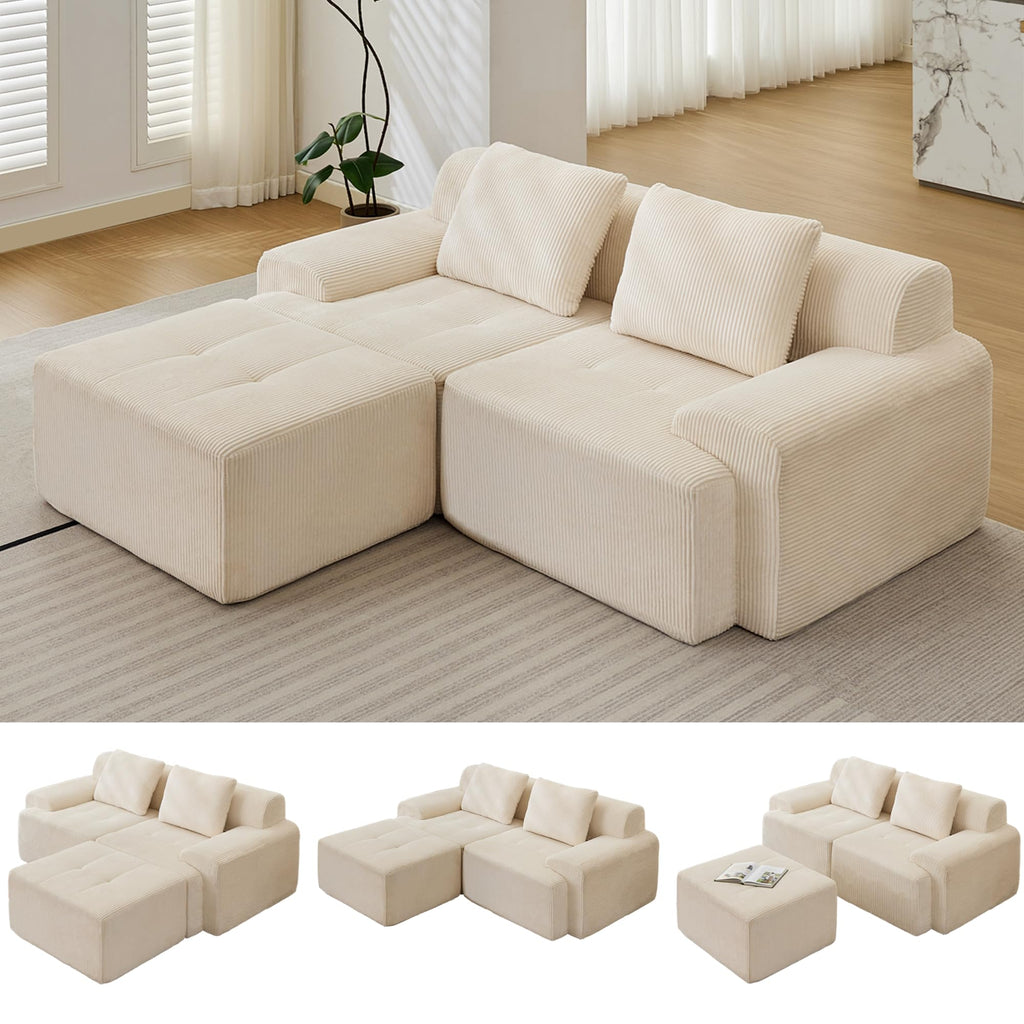 Modular Sectional Sofa, Boneless Couches for Living Room, Corduroy Couch, Big Comfy Couch, Modular Cloud Sofa with Deep Seat (Grey, 2 Pieces-Loveseat)