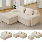 Modular Sectional Sofa, Boneless Couches for Living Room, Corduroy Couch, Big Comfy Couch, Modular Cloud Sofa with Deep Seat (Grey, 2 Pieces-Loveseat)