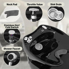 LOUVIXA Shampoo Stations for Salons, Shampoo Bowl and Chair with Tilting Porcelain Bowl and Adjustable Footrest, Black