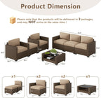 LOUVIXA 7 Piece Outdoor Patio Furniture Set, Rattan Chairs Glass Table Wicker Conversation Seating Sectional Sofa with Cushions (Brown-Camel, 7Pcs-2 Layer Coffee Table)