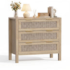 LOUVIXA Rattan Chest of Dressers, Wooden Drawer Dresser, 9 Drawers Rattan Dresser for Bedroom, Living Room, Hallway (Black, 9 Drawers)